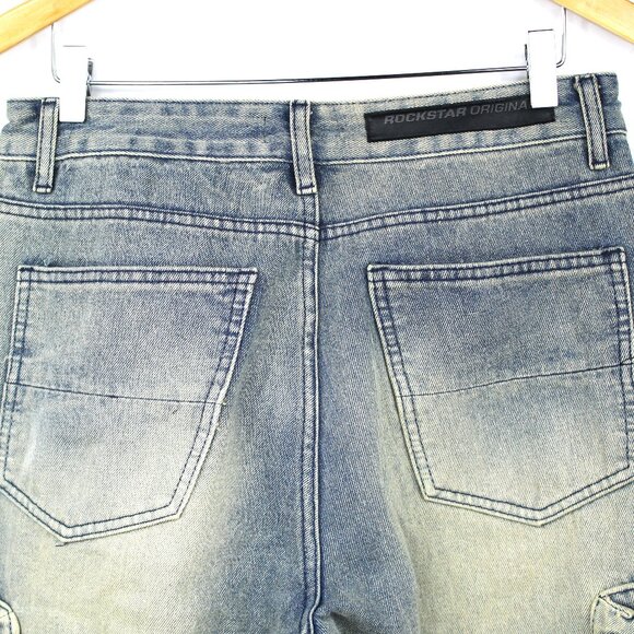 Rockstar Original Peppe Men's Baggy Cargo Blue Washed Distressed Grunge Jeans 32 - Picture 11 of 13